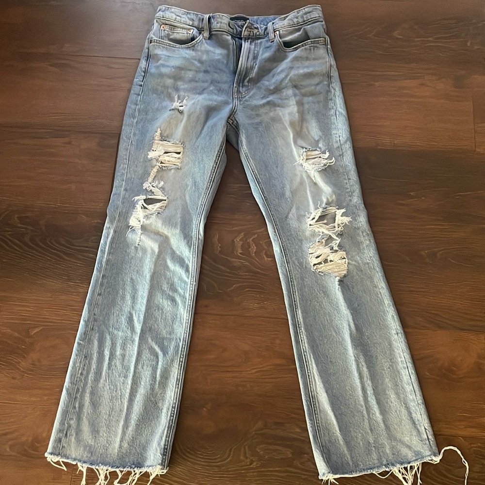 Lucky Brand Distressed boyfriend mid rise flares